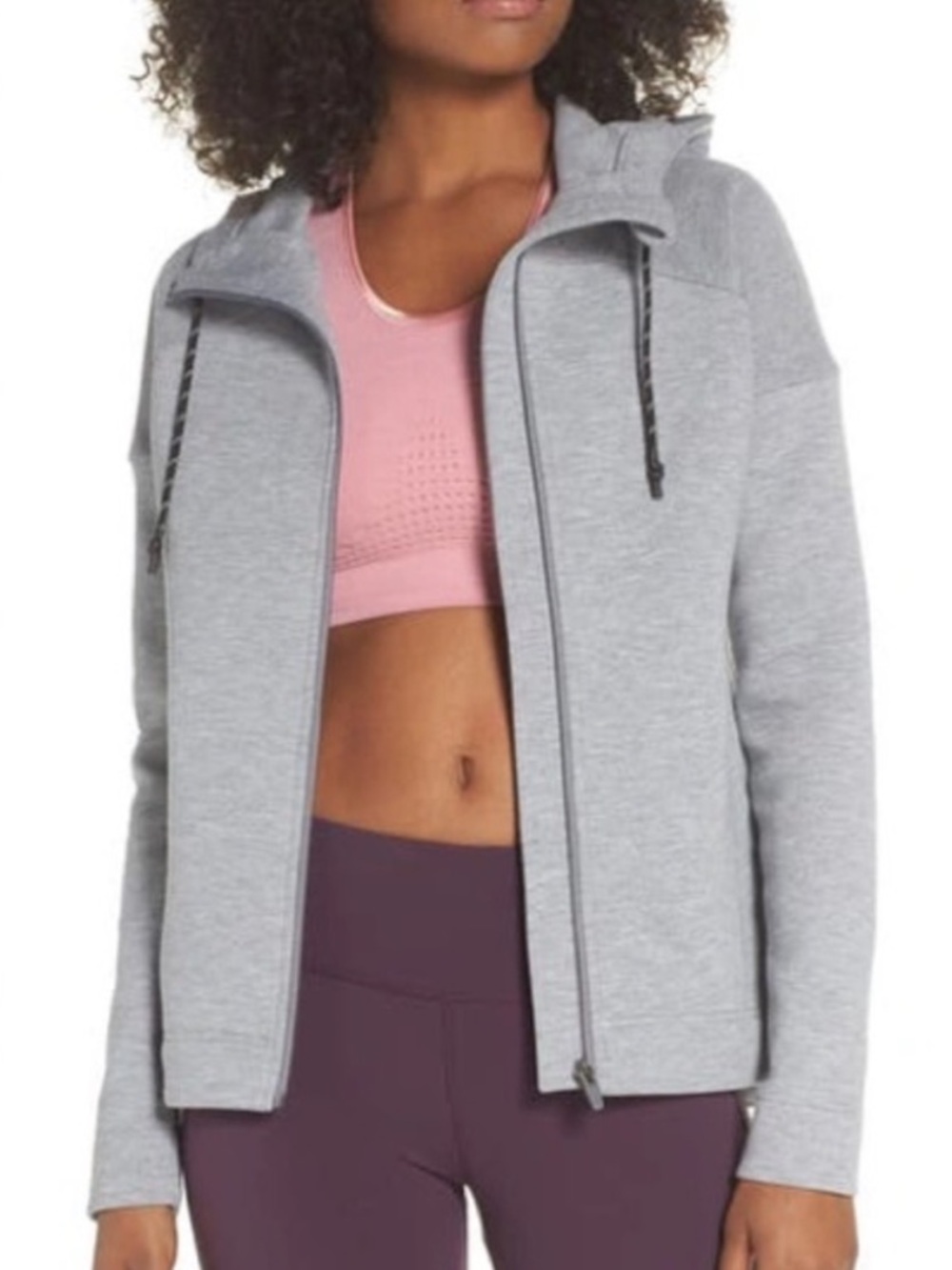 Sweaty Betty Luxe Full-Zip High Neck Active Hoodie Heather Grey Size S